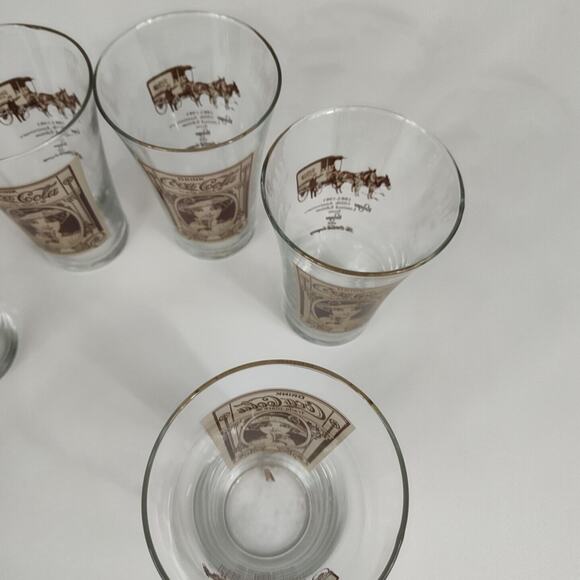 Vintage 100th Anniversary 1983 Coca Cola Flair Glasses Set Of 6 Kroger - Picture 7 of 8